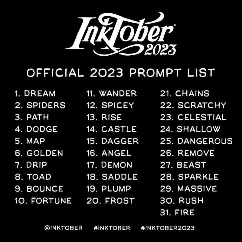 Official Inktober 2023 Prompt List